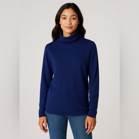 Eileen Fisher Merino Wool Turtleneck Pullover Sweater Royal Blue Size L - Picture 1 of 11